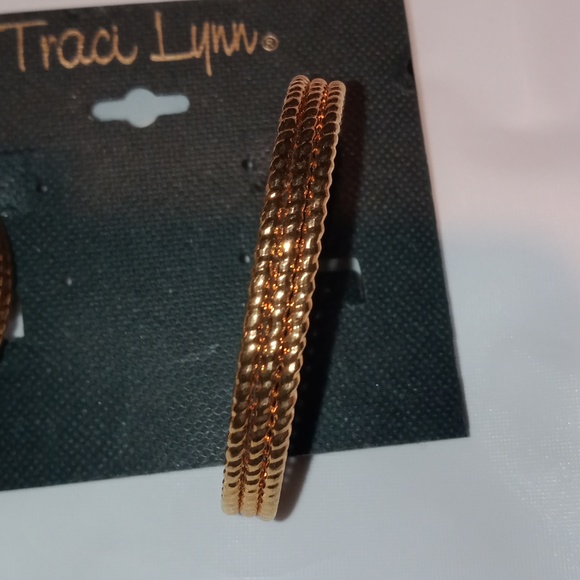 Traci Lynn Triple Play Gold Tone Hoop Earrings! - Picture 3 of 8